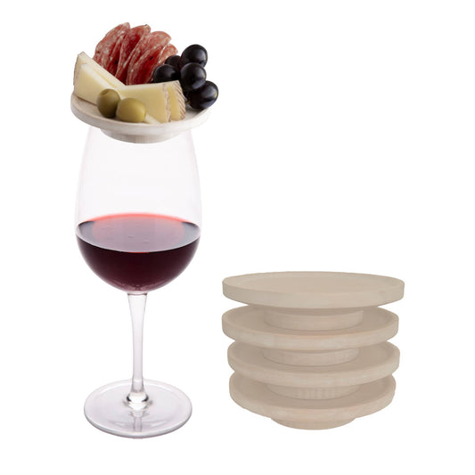 Wine Glass Charcuterie Plates - Set of 4, White-Washed