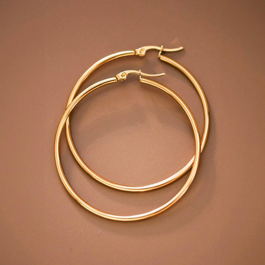 18K Gold Plated Waterproof Stainless Steel Hoop Earrings - 7147: S0OX3T7147 Gold