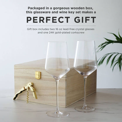 Crystal Wine Glasses & Corkscrew Gift Box Set