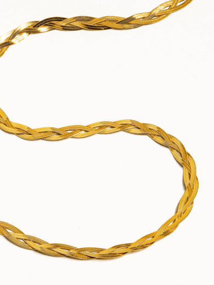 Vedette 18K Gold Non-Tarnish Braided Snake Chain Necklace: Yellow Gold