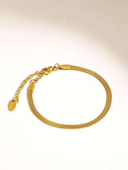 18K Gold Non-Tarnish Flat Snake Chain Necklace & Bracelet: Yellow Gold / Sylvie Necklace