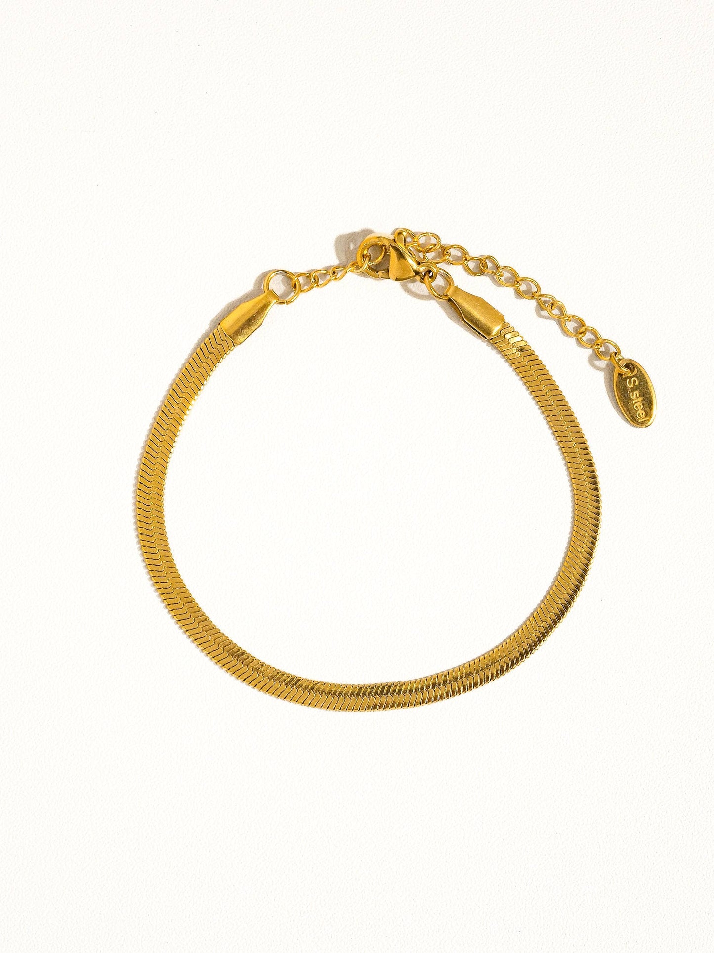 18K Gold Non-Tarnish Flat Snake Chain Necklace & Bracelet: Yellow Gold / Sylvie Necklace