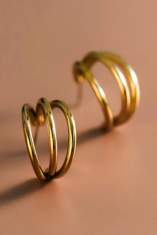 18K Gold Plated Waterproof Stainless Steel Hoop Earrings - 6889: S0OX3T6889