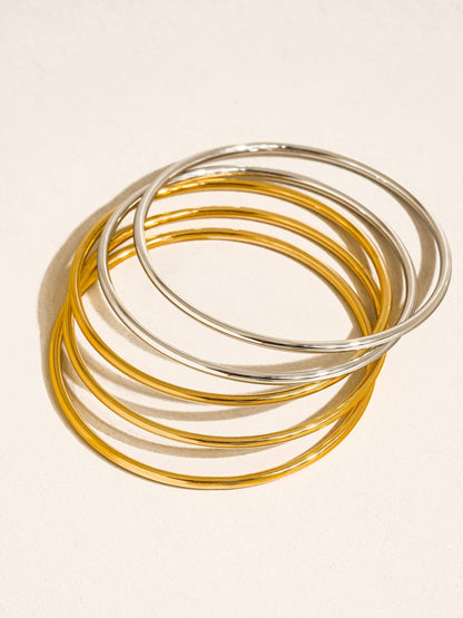 Olyss 18K Gold Non-Tarnish Classic Thin Bangle Set: Yellow Gold