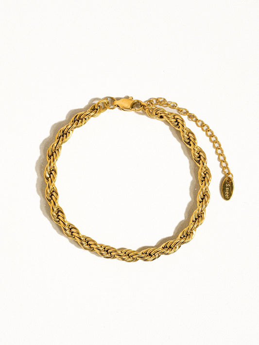 Sadie 18K Gold Non-Tarnish Braided Stackable Bracelet: Yellow Gold