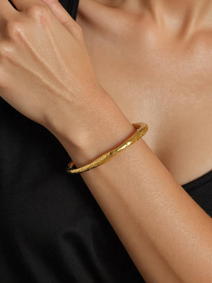 Ruvic 18K Gold Non-Tarnish Textured Open Cuff Bracelet: Yellow Gold