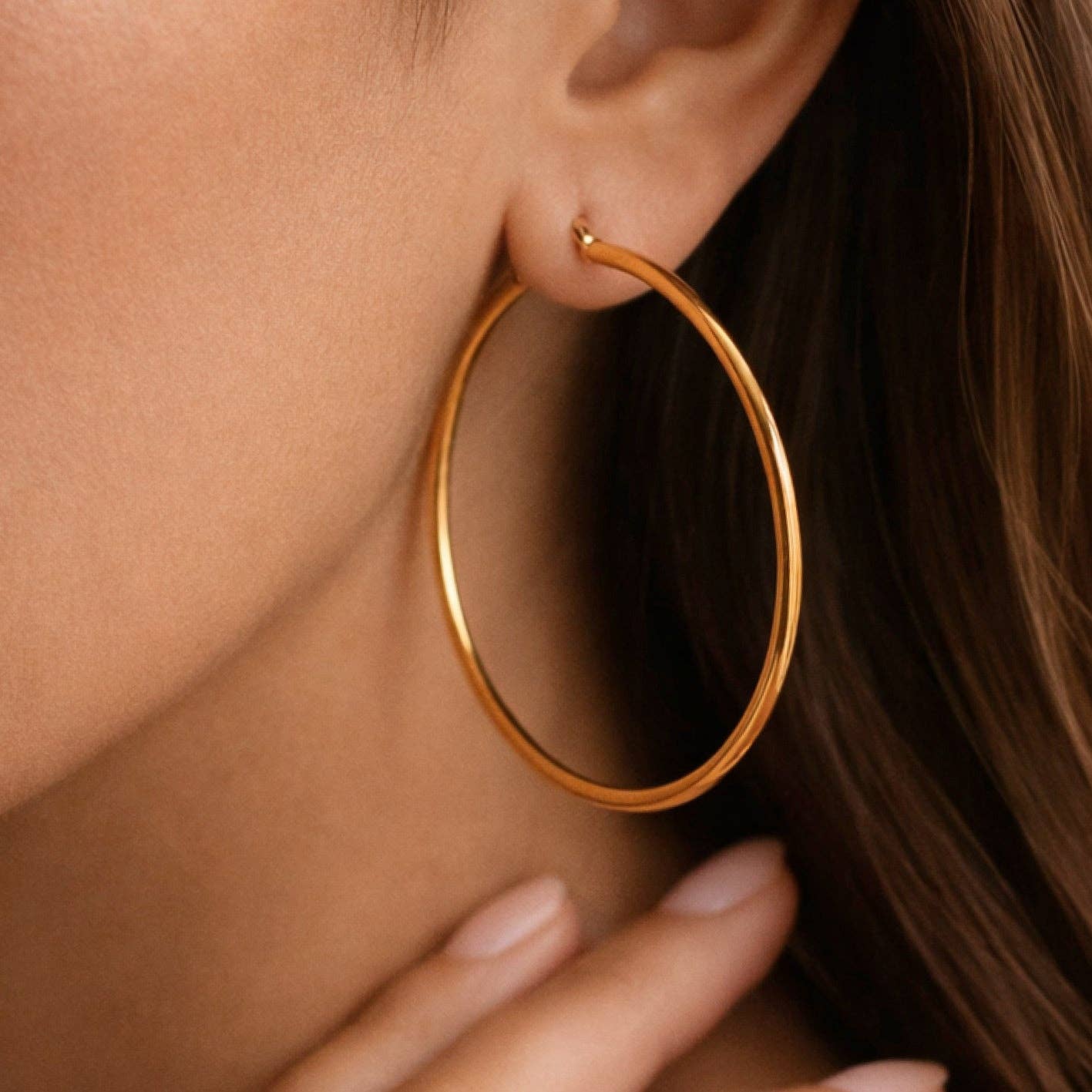18K Gold Plated Waterproof Stainless Steel Hoop Earrings - 7147: S0OX3T7147 Gold
