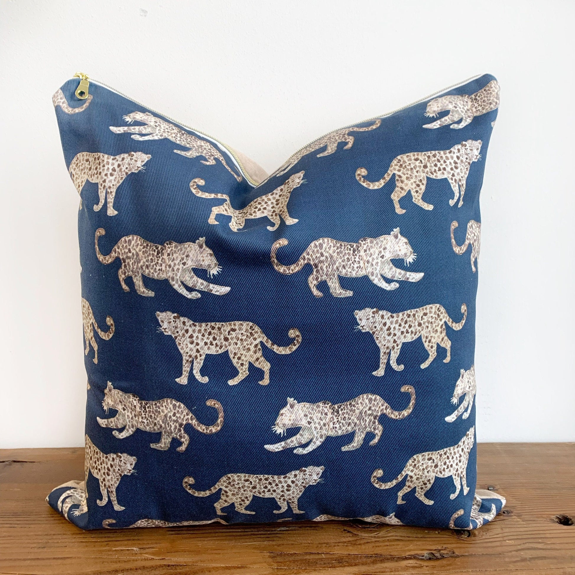 Cover Only | Leopard Parade Navy | Designed by Danika Herrick | Grandmillennial Throw Pillow