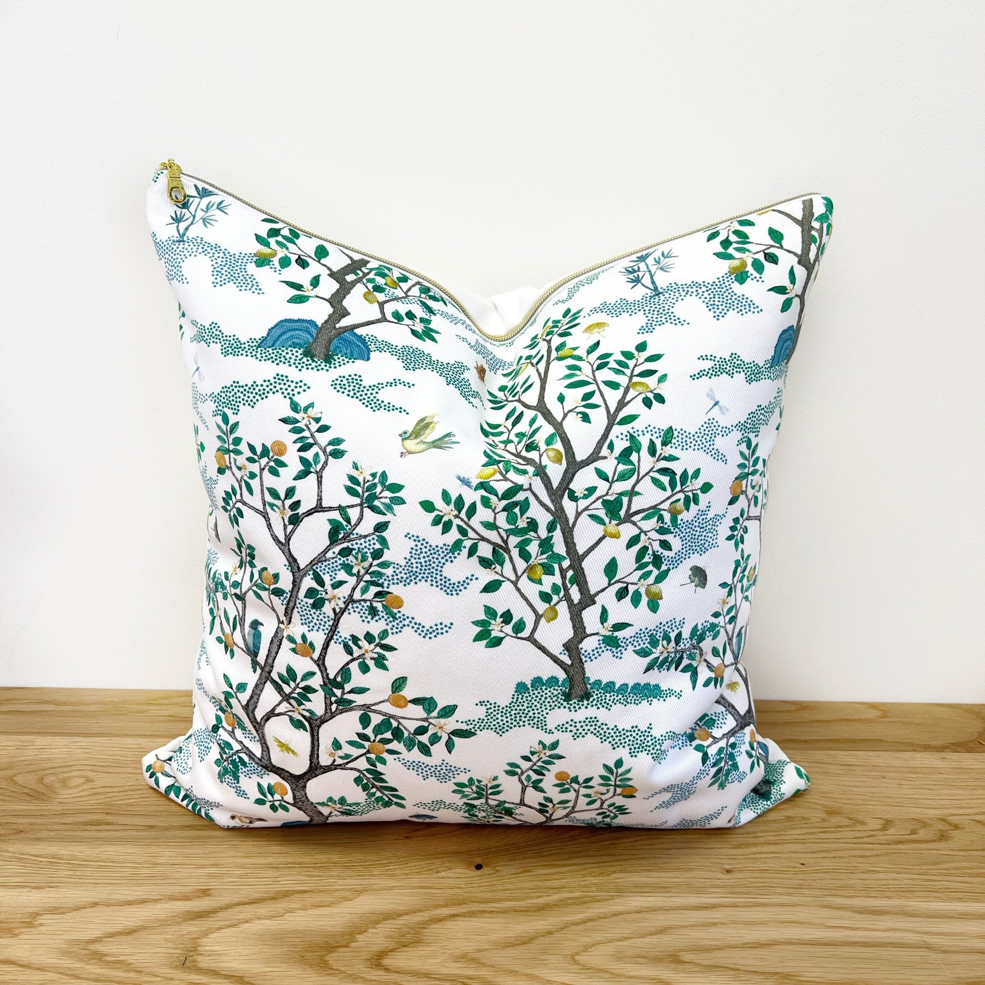Overstock - Cover Only | Citrus Grove Toile Blue and Green | Designed by Danika Herrick | Grandmillennial Throw Pillow