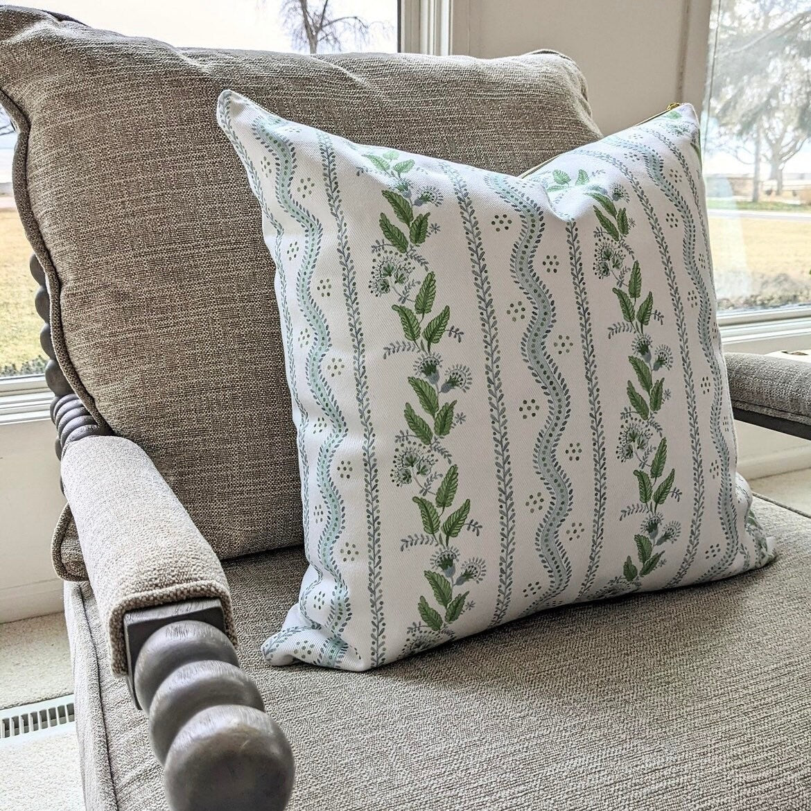 Cover Only | Emma Stripe Soft Blue and Green | Designed by Danika Herrick | Grandmillennial Accent Pillow