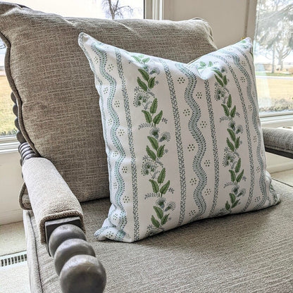 Cover Only | Emma Stripe Soft Blue and Green | Designed by Danika Herrick | Grandmillennial Accent Pillow