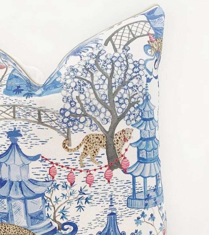 INCLUDES INSERTS 15x15 | Party Leopards in the Pagoda Forest | By Danika Herrick | Grandmillennial Home Decor | 15x15