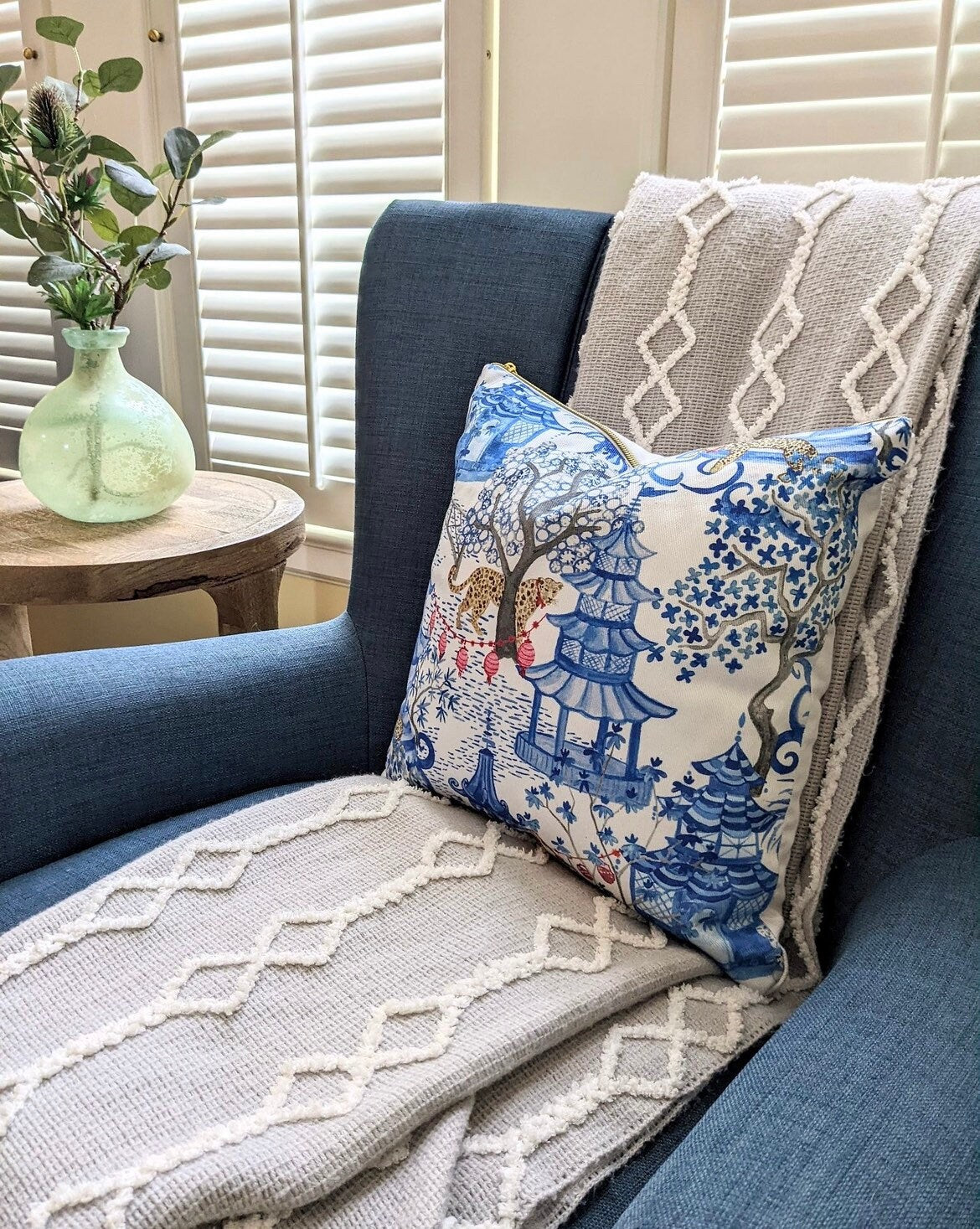 INCLUDES INSERTS 15x15 | Party Leopards in the Pagoda Forest | By Danika Herrick | Grandmillennial Home Decor | 15x15