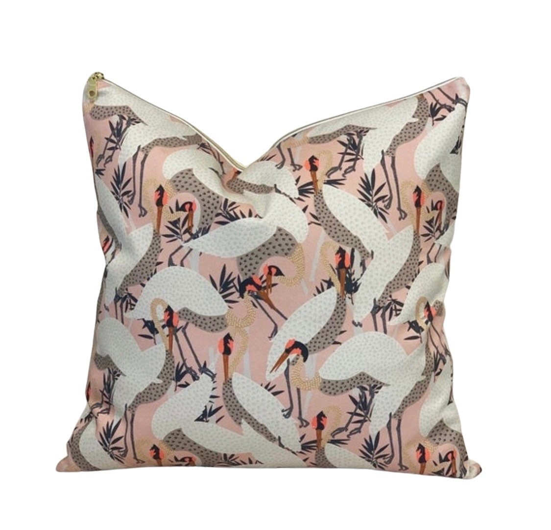 INCLUDES INSERTS 15x15 | Vintage Pink Herons | Designed By Holli Zollinger | Art Deco Accent Pillow | 15x15