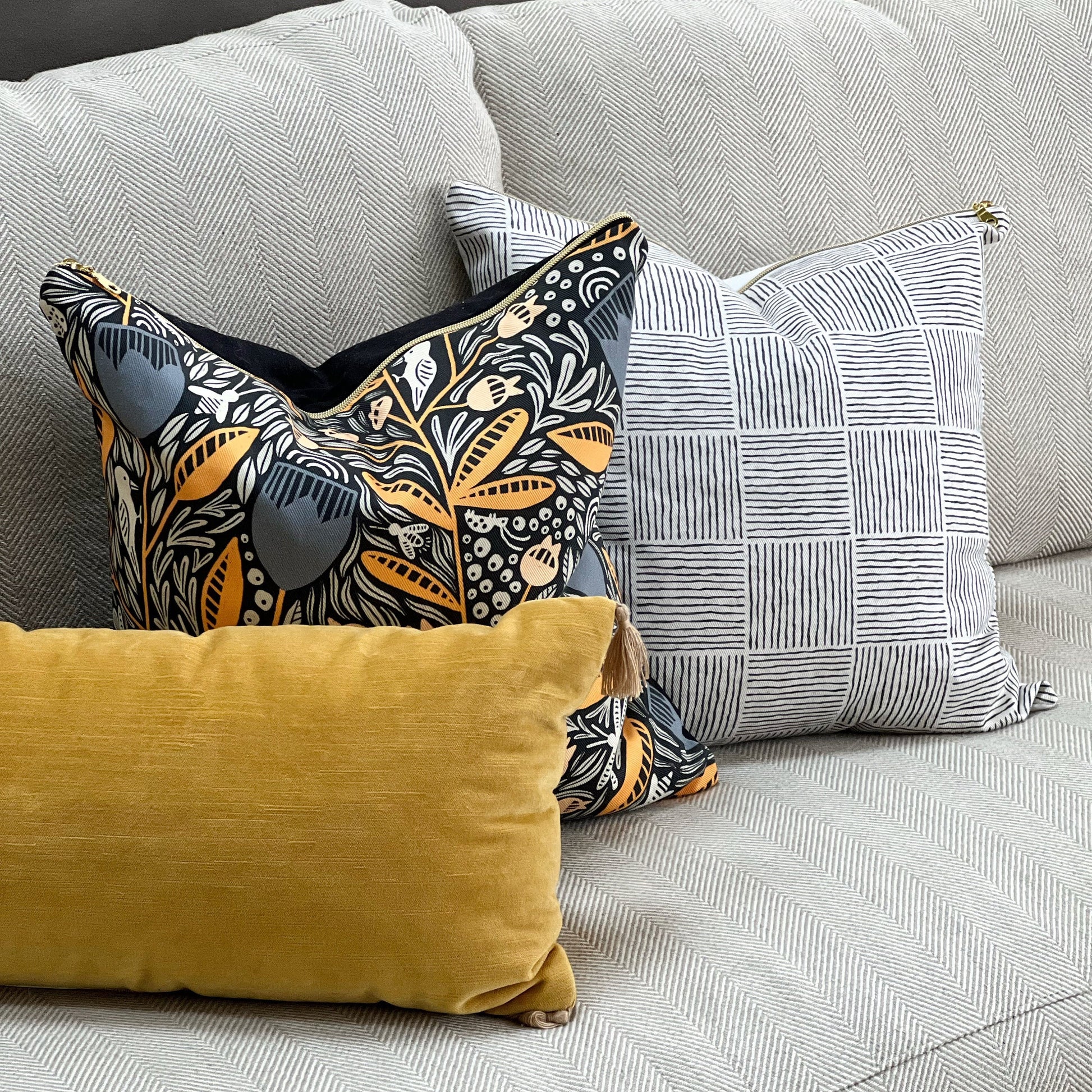 Cover Only | Charcoal Basket Weave Squares Minimal | Designed by Erin Kendall | Dogwood Denim Accent Pillow