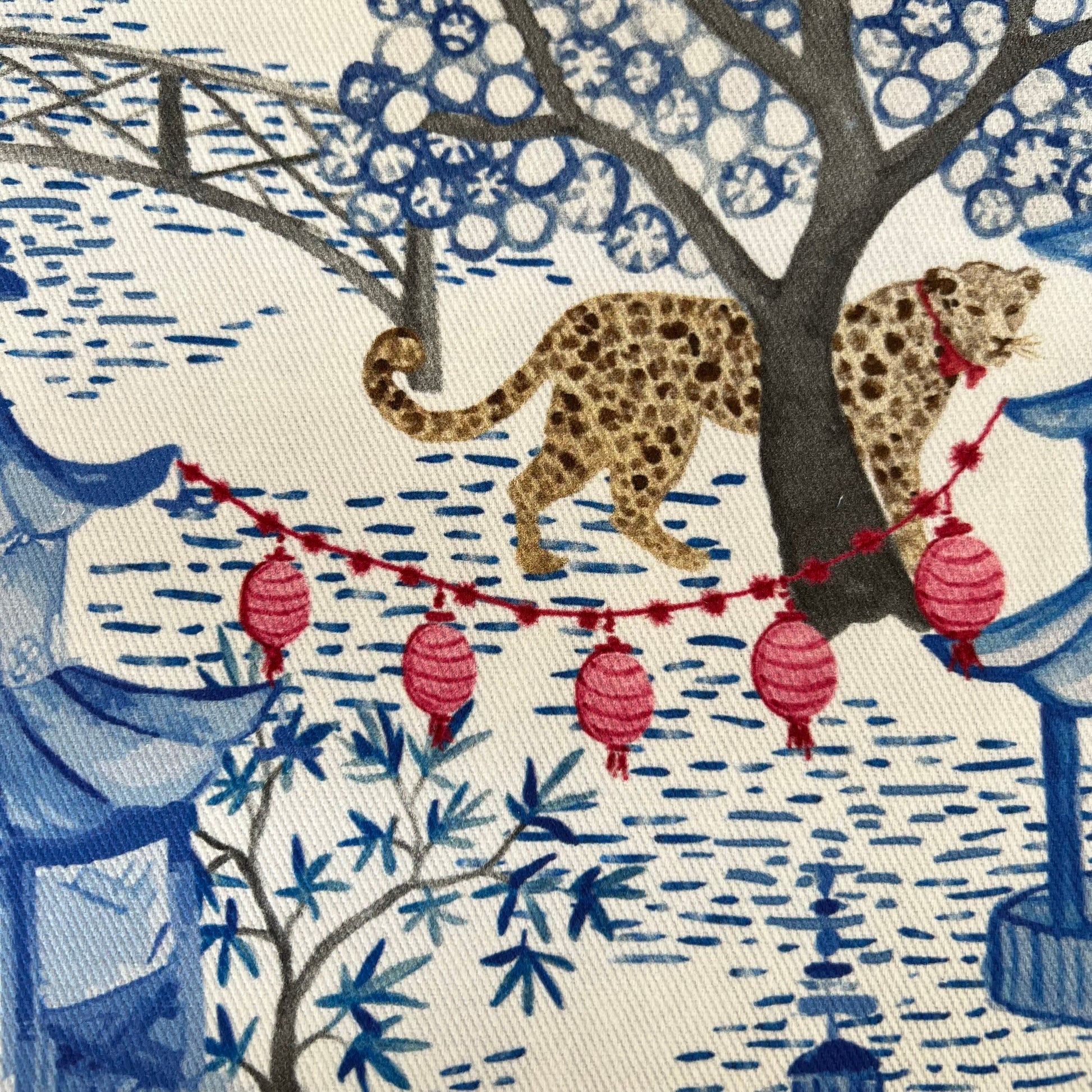 INCLUDES INSERTS 15x15 | Party Leopards in the Pagoda Forest | By Danika Herrick | Grandmillennial Home Decor | 15x15