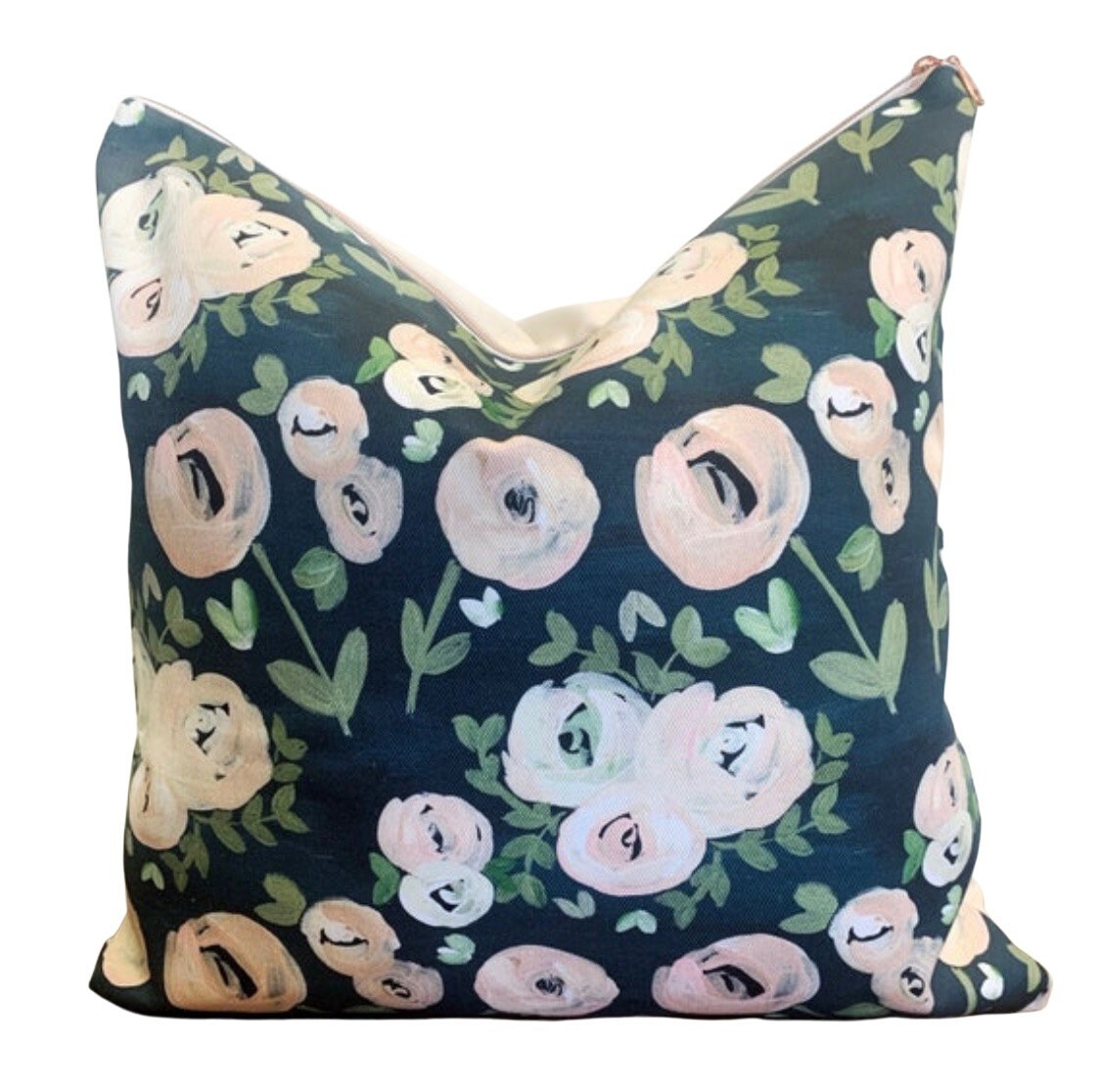 Cover Only | Modern Navy Blush Pink Moody Floral Nude | Designed by Small Hours Shop | Handmade Accent Pillow