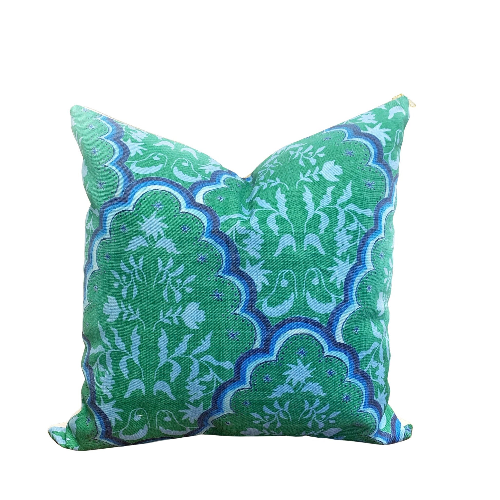 Designer Curated : Little Beasties + Scallop Paisley blue and green throw pillows by Danika Herrick