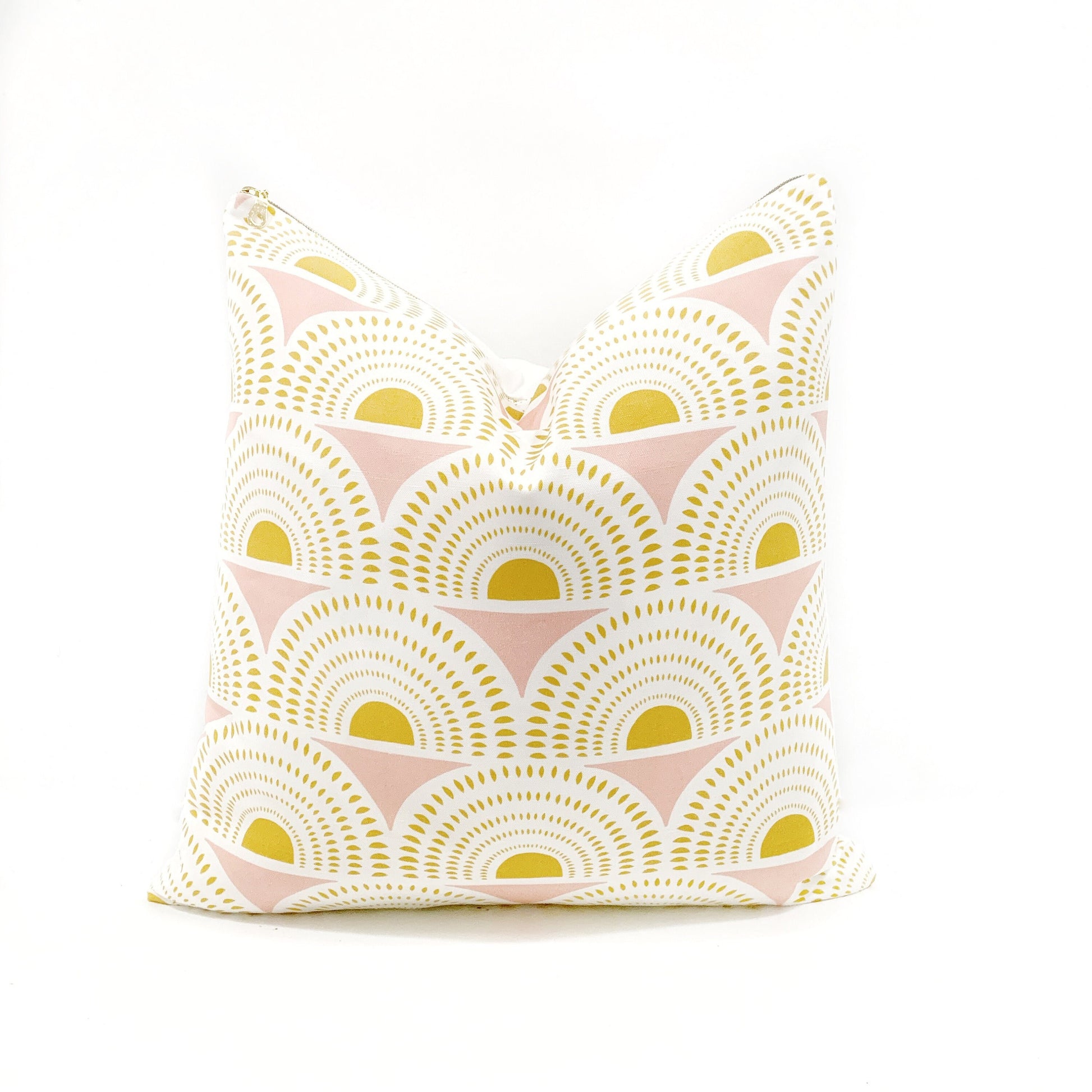 Cover Only | Aurora Blush and Goldenrod Geometric Suns| Designed by Heather Dutton | Dogwood Denim Accent Pillow | Machine Washable