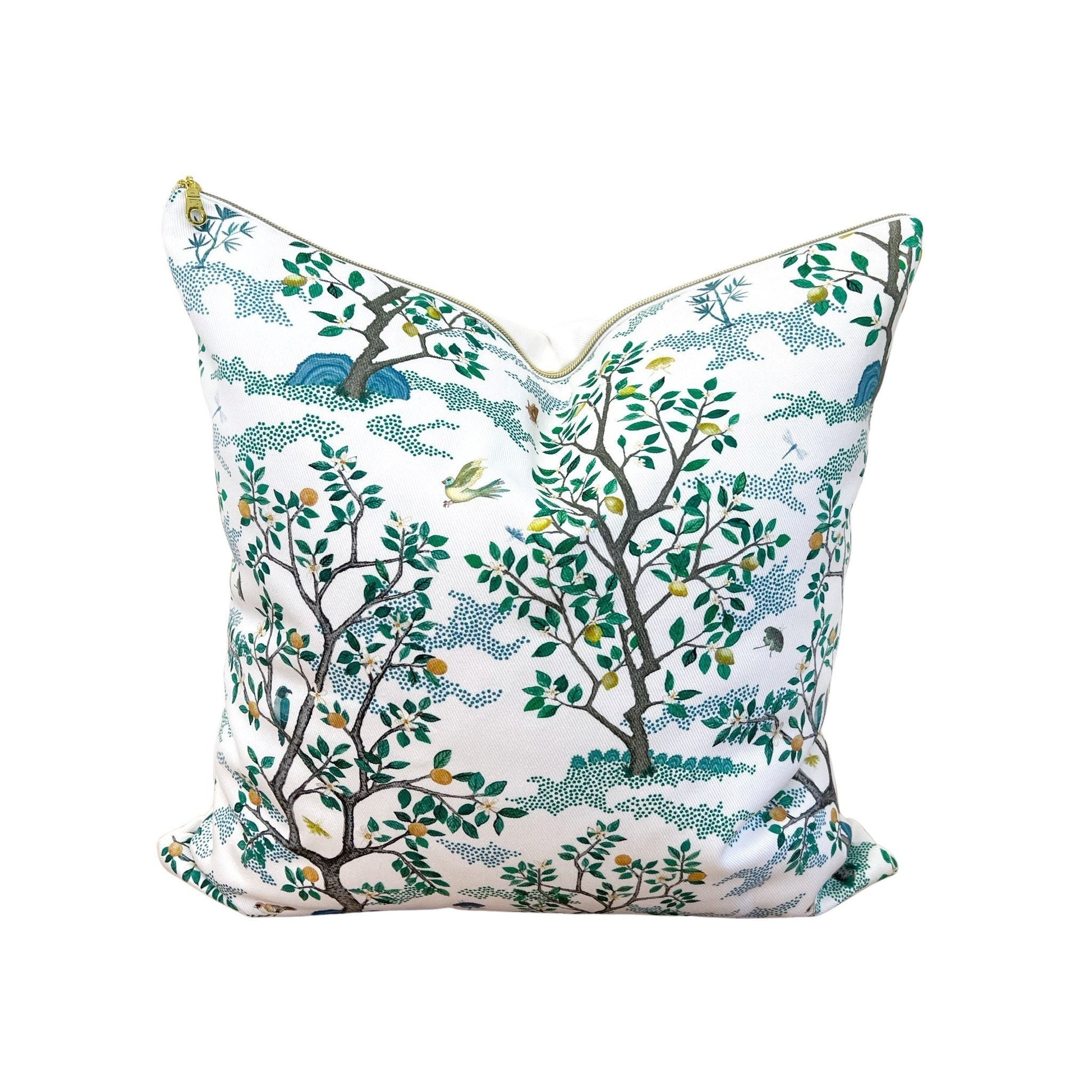 Overstock - Cover Only | Citrus Grove Toile Blue and Green | Designed by Danika Herrick | Grandmillennial Throw Pillow