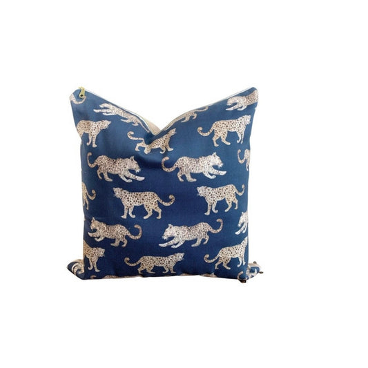 Cover Only | Leopard Parade Navy | Designed by Danika Herrick | Grandmillennial Throw Pillow