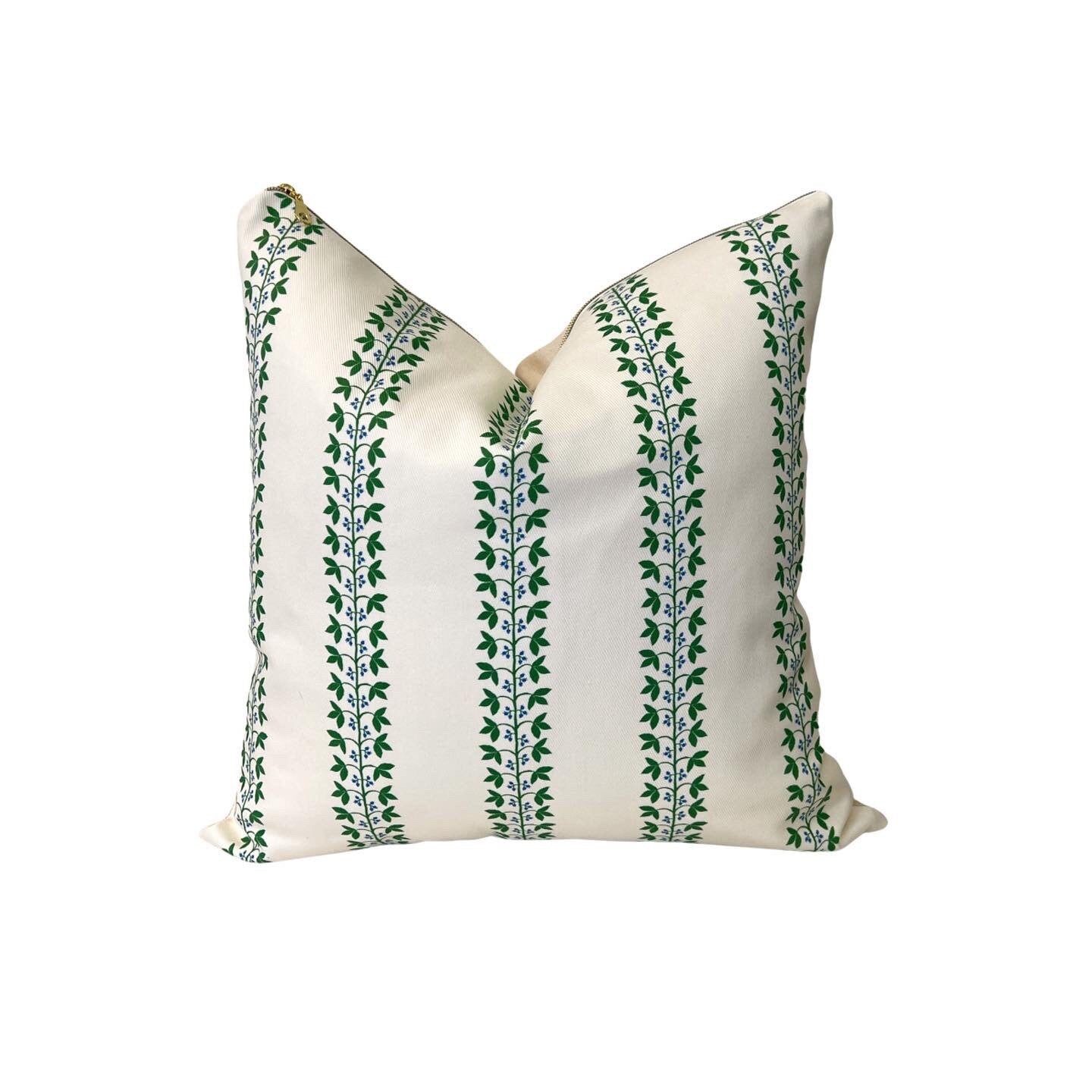 Cover Only | Berry Vine Stripe Blue and Green | Designed by Danika Herrick | Blue and White Chinoiserie Pillow | Grandmillennial