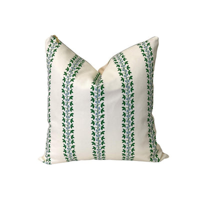 Cover Only | Berry Vine Stripe Blue and Green | Designed by Danika Herrick | Blue and White Chinoiserie Pillow | Grandmillennial