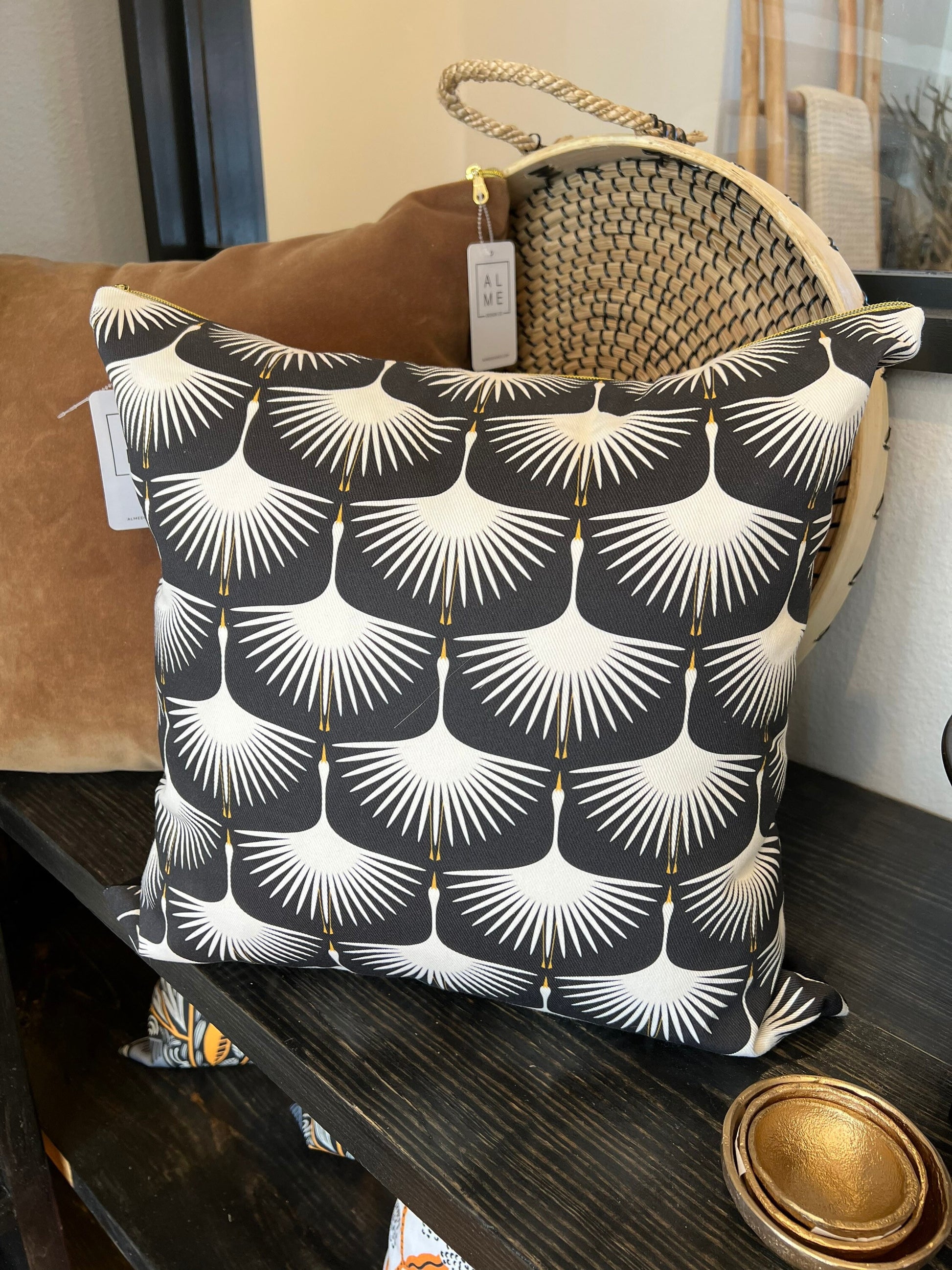 Cover Only | Art Deco Swans Black and Cream | Designed by Kate Rhees | Machine Washable