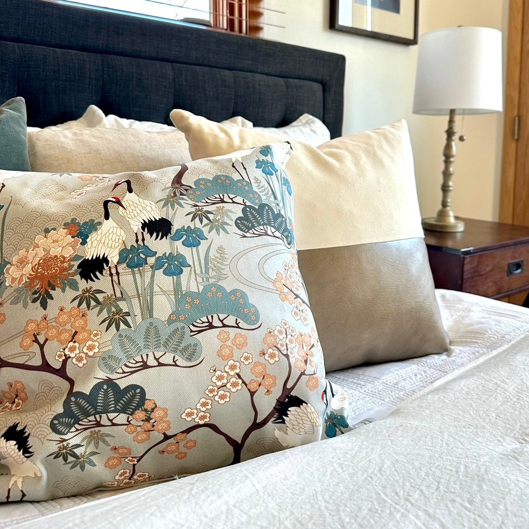 Cover Only | Gueth Japanese Garden Grey | Designed by Judith Gueth | Grandmillennial Accent Pillow | Chinoiserie