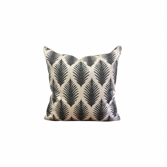 Stag Leaves Ikat Pillow Cover - Charcoal Gray and Ivory