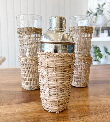 Seagrass Cocktail Shaker and Glasses Set