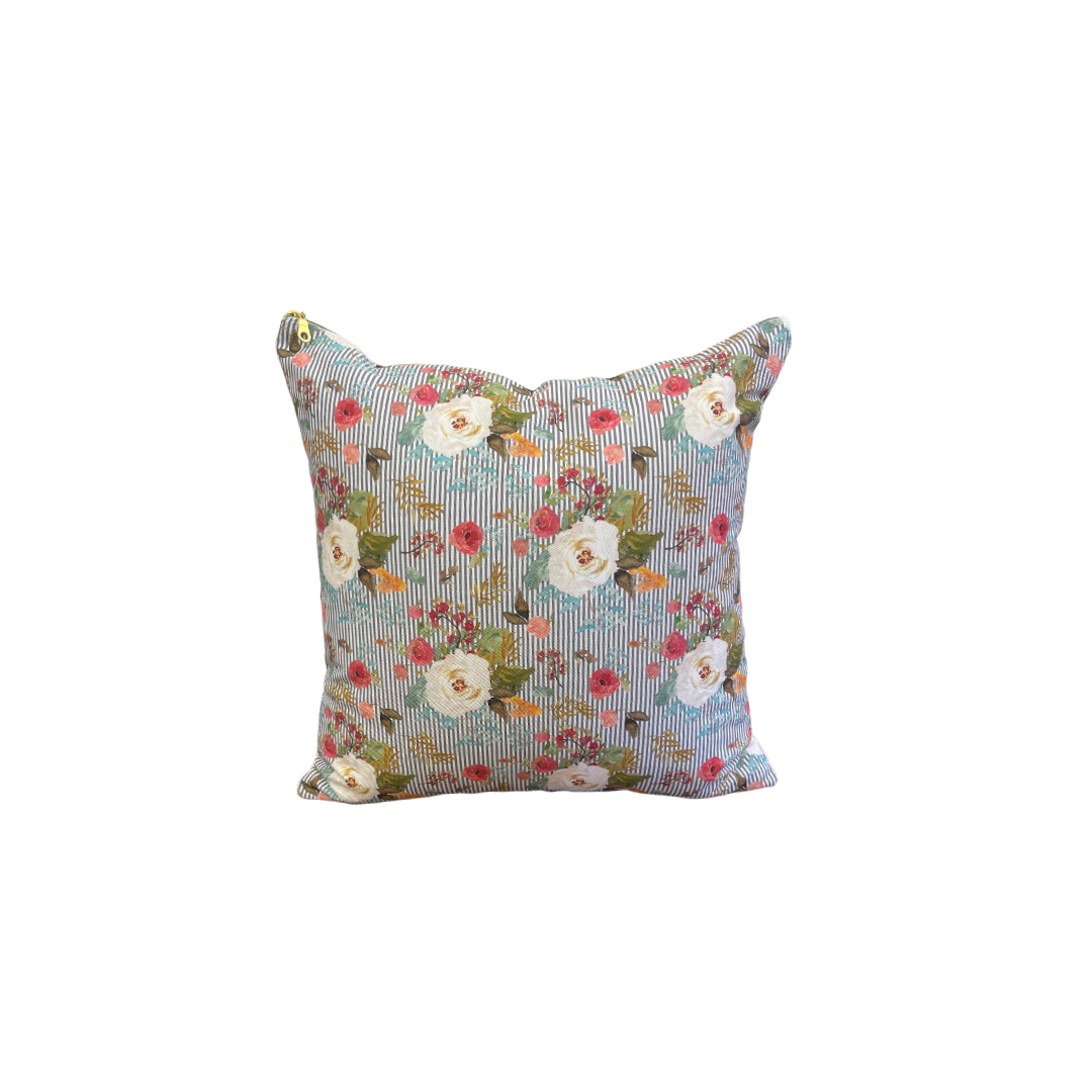 Rustic Autumn Garden with Soft Grey Stripe Pillow Cover