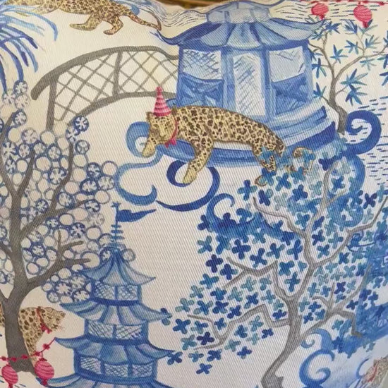 INCLUDES INSERTS 15x15 | Party Leopards in the Pagoda Forest | By Danika Herrick  | Grandmillennial Home Decor | 15x15