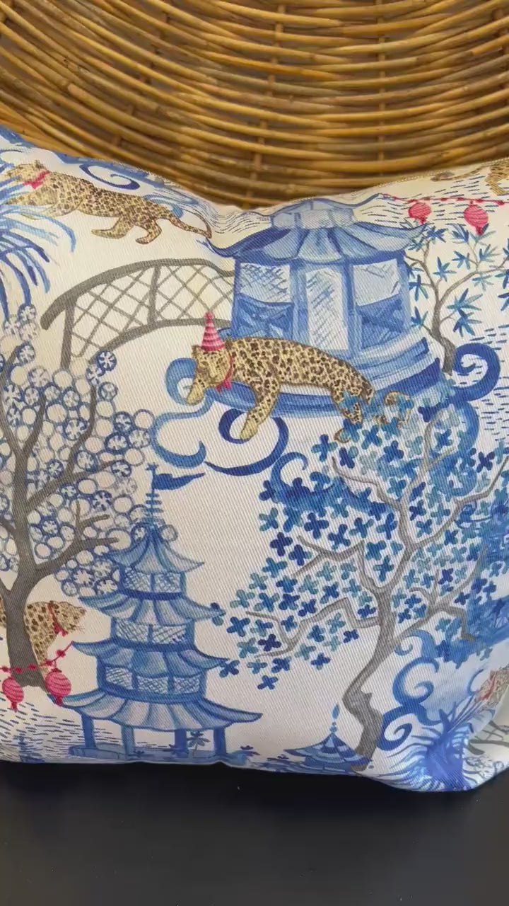 INCLUDES INSERTS 15x15 | Party Leopards in the Pagoda Forest | By Danika Herrick  | Grandmillennial Home Decor | 15x15