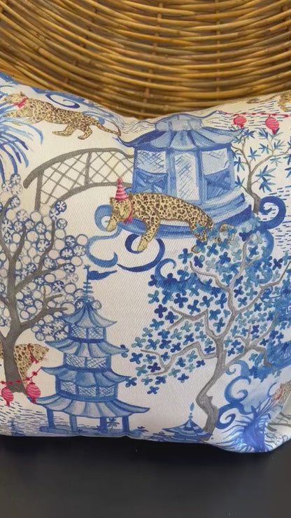 INCLUDES INSERTS 15x15 | Party Leopards in the Pagoda Forest | By Danika Herrick  | Grandmillennial Home Decor | 15x15