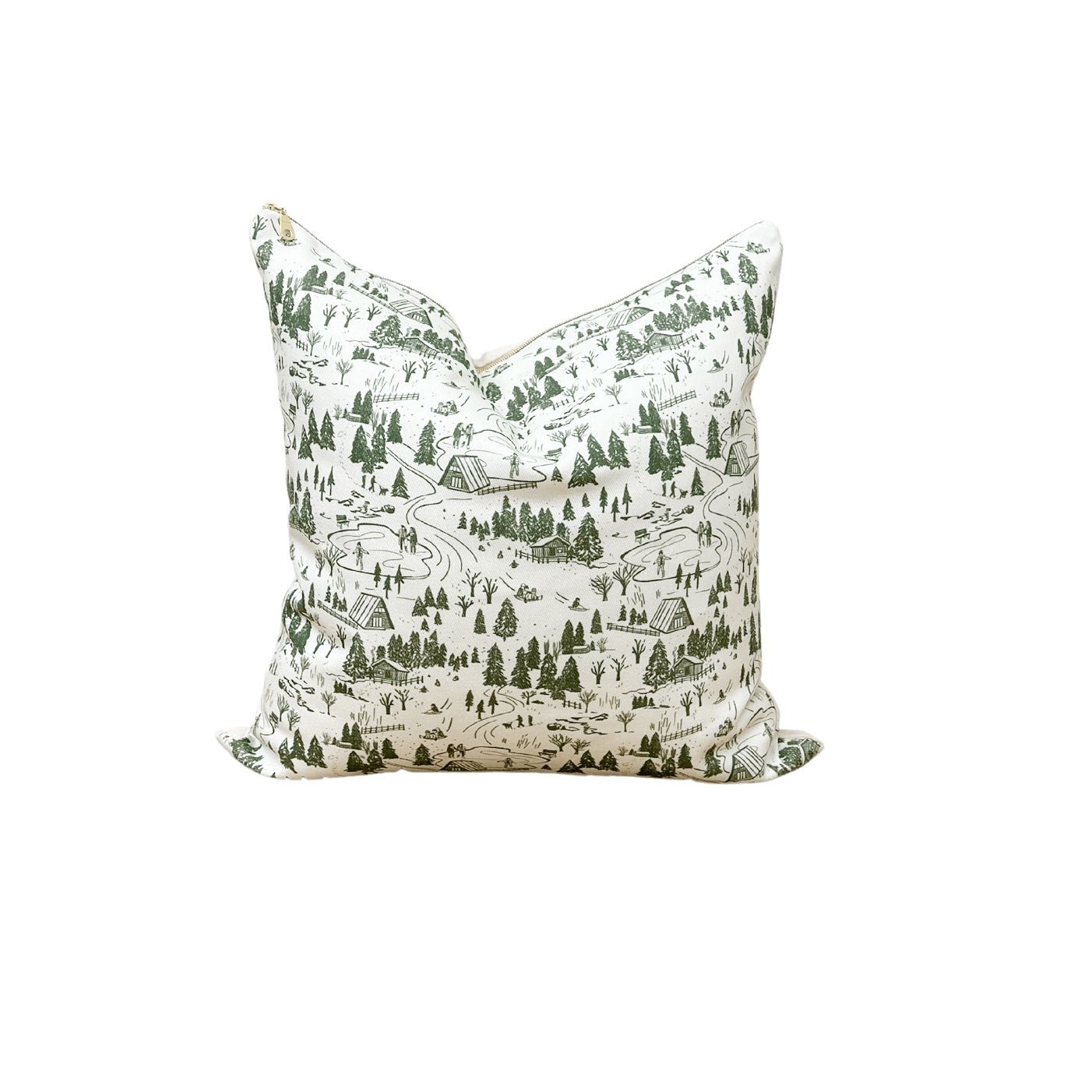 Fun in the Winter Toile Pillow Cover - Green
