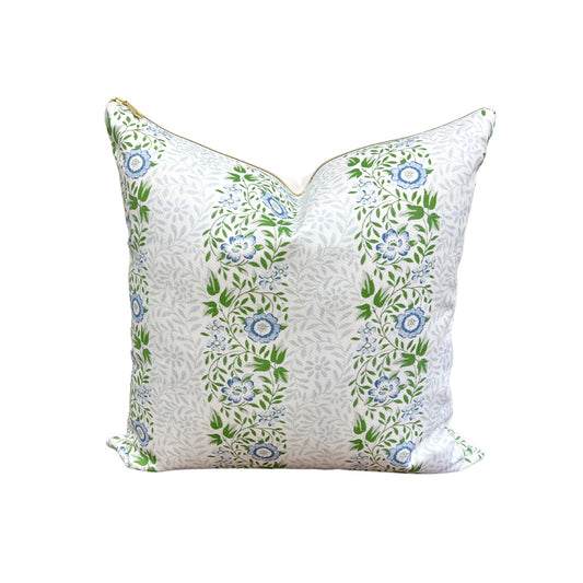 Floral Stripe Blue Green Pillow Cover