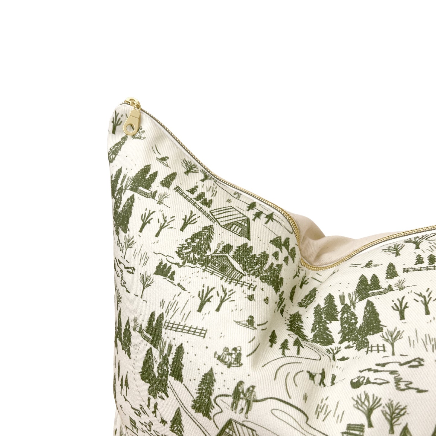 Fun in the Winter Toile Pillow Cover - Green