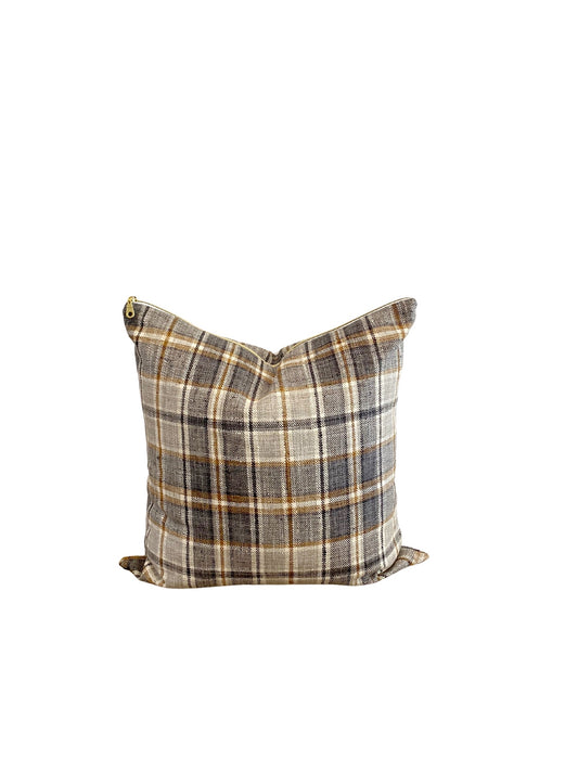 Rust and Charcoal Woolen Plaid Pillow Cover